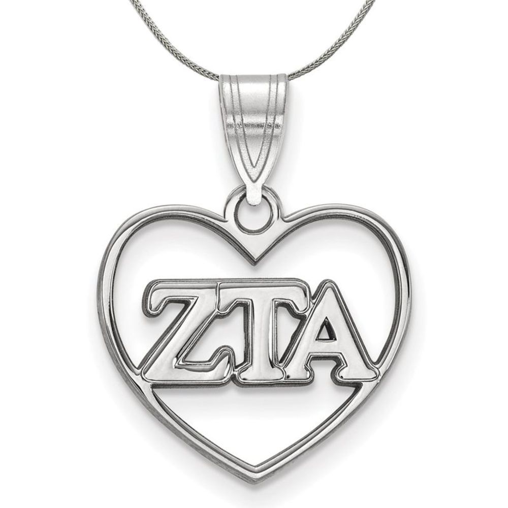 Sterling Silver Zeta Tau Alpha Heart Greek Necklace - 20 Inch